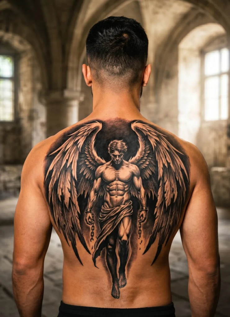 Fallen Angel Standing in Shadows