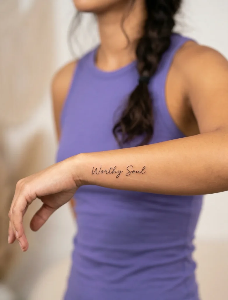 Fine Line Minimalist "Worthy Soul" on Inner Arm
