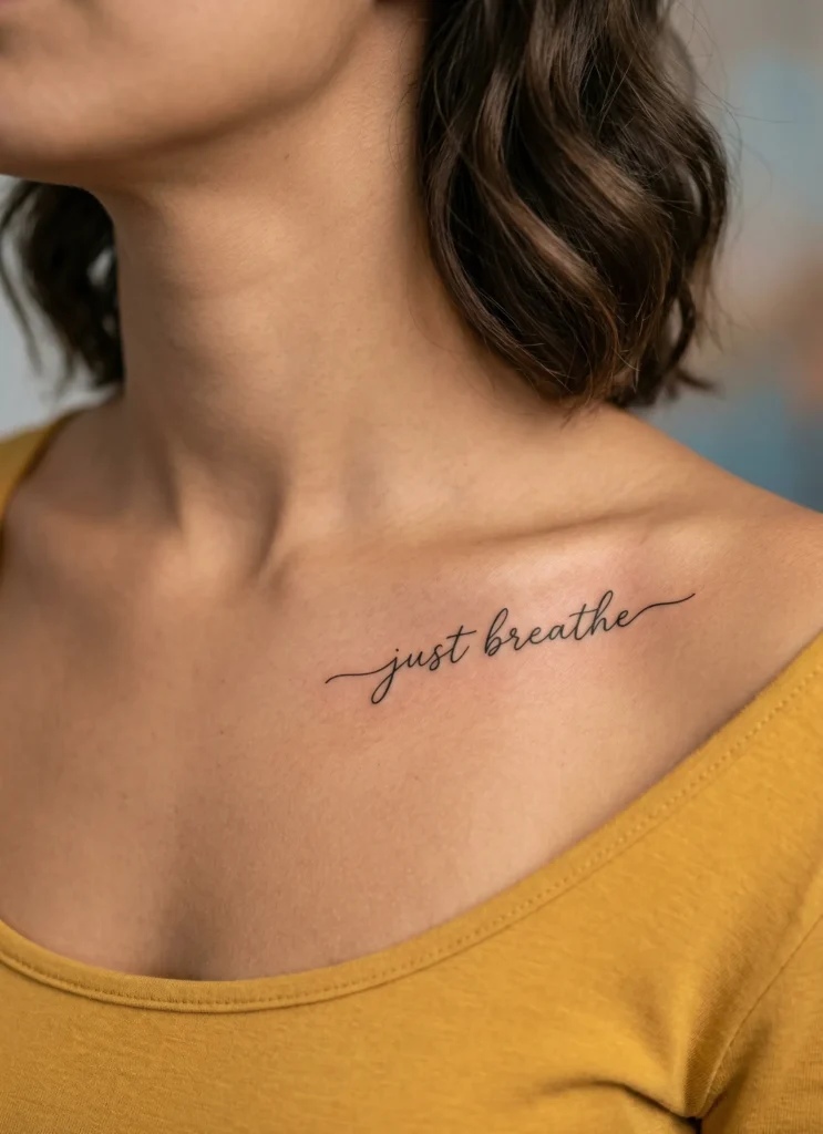 Fine Line Script on Collarbone Tattoo