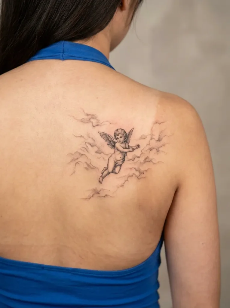 Floating Cherub in Sky