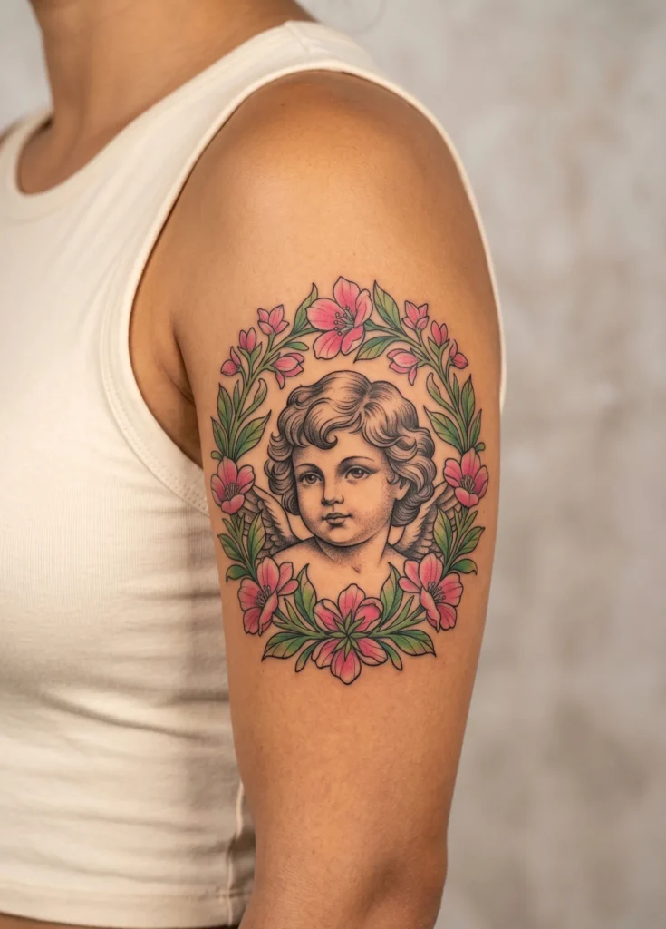 Floral Framed Cherub Portrait Design