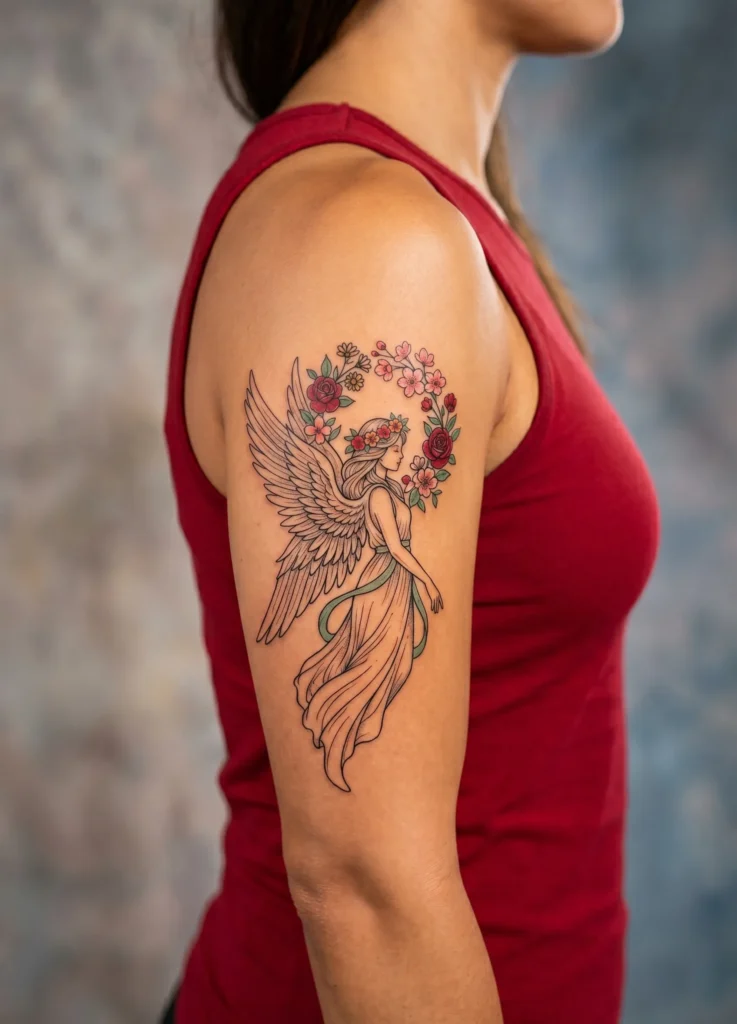 Floral Halo Angel Tattoo