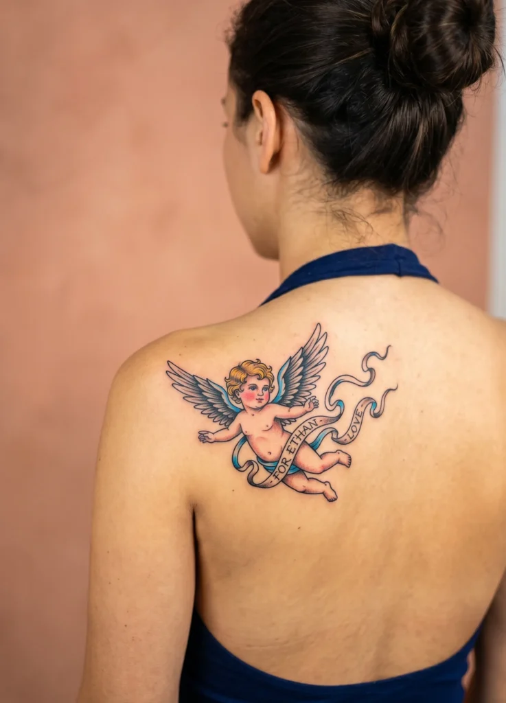 Flying Baby Angel with Ribbon