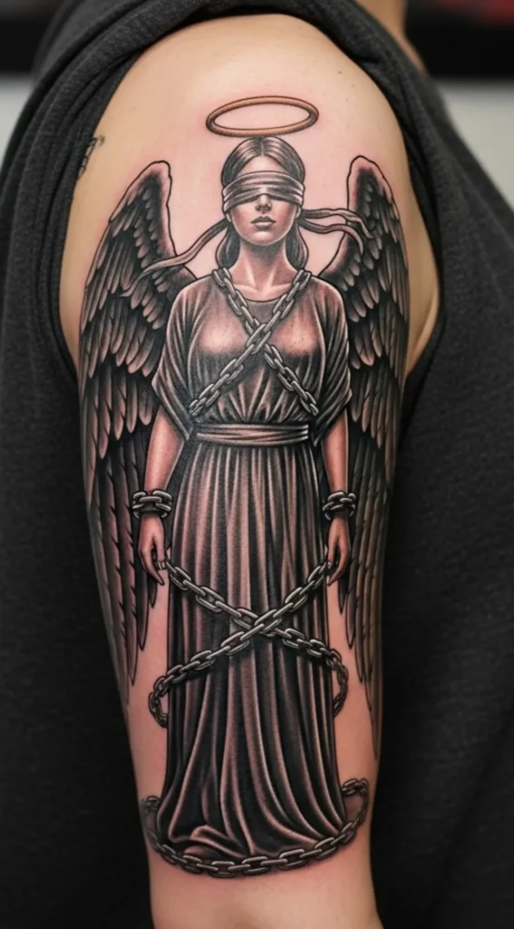 Gothic Dark Angel with Blindfold and Chains
