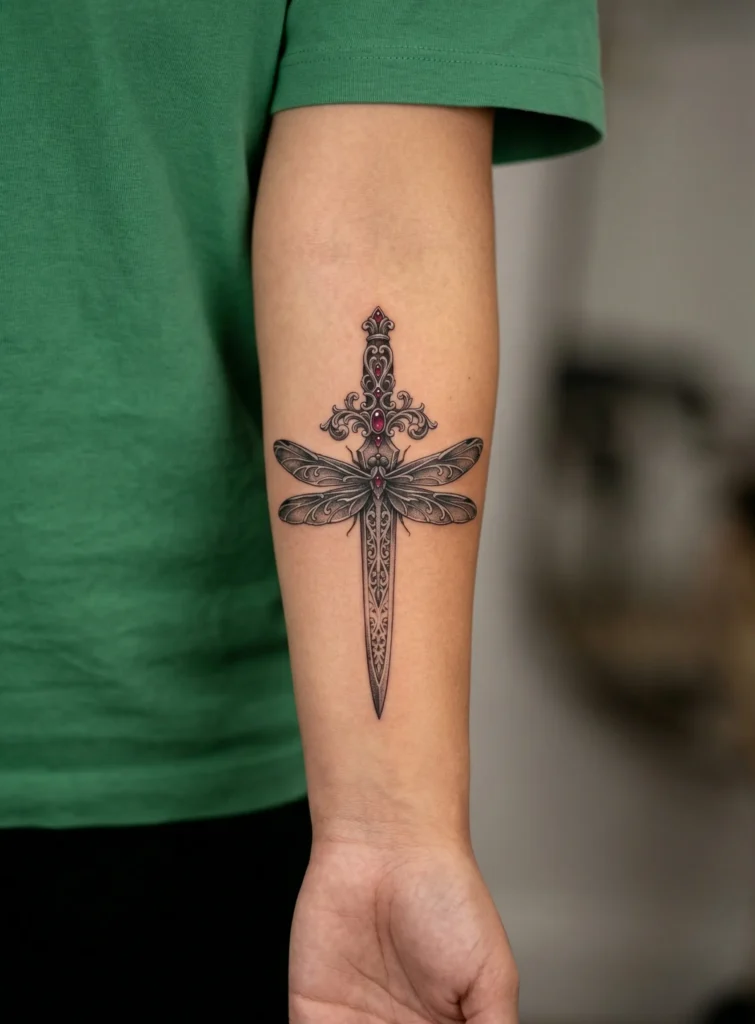 Gothic Dragonfly with Dagger Through Body
