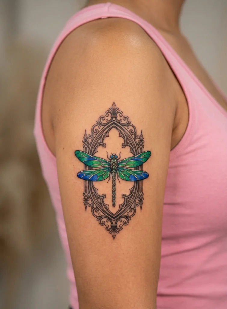 Gothic Dragonfly with Ornamental Frame