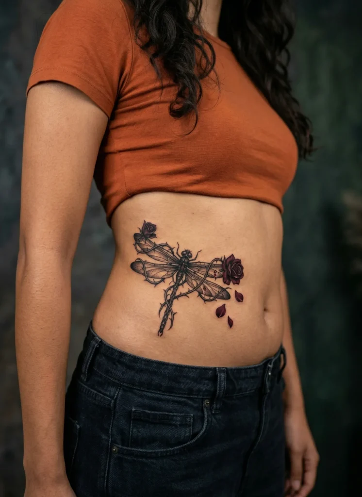 Gothic Dragonfly with Thorny Vine Details