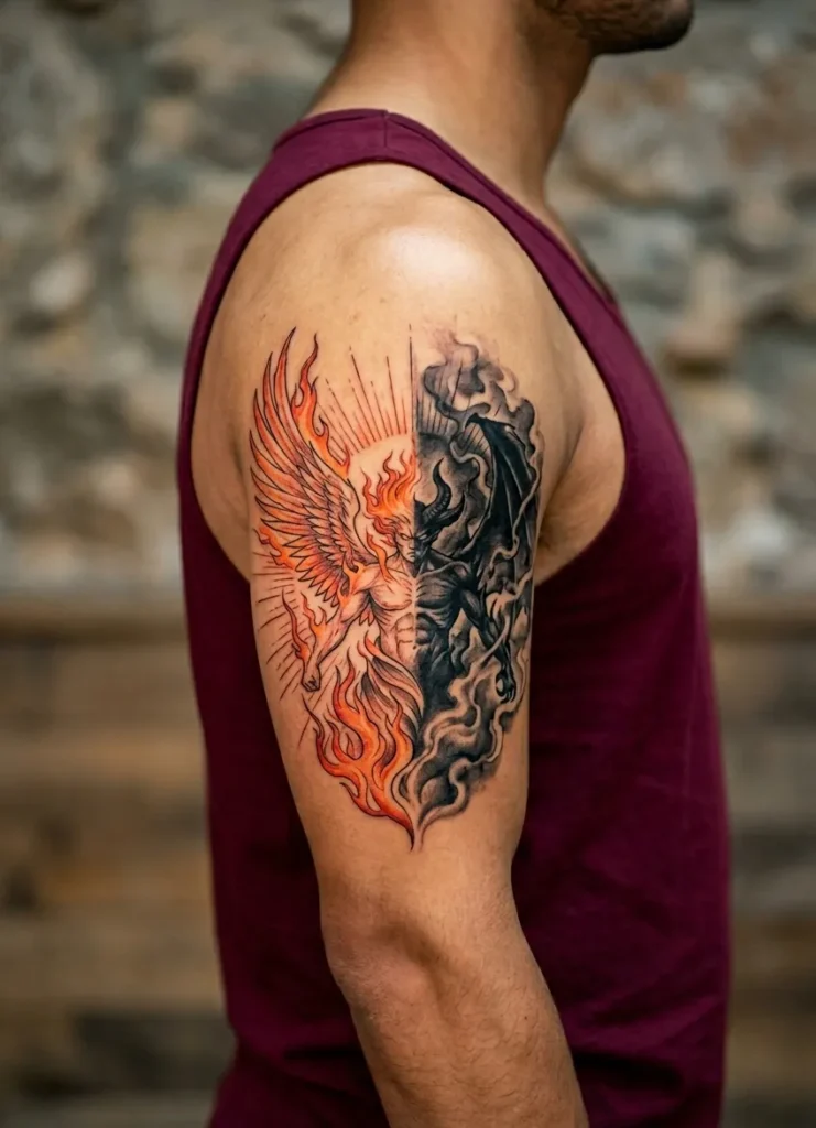 Half Burning Angel Half Shadow Demon