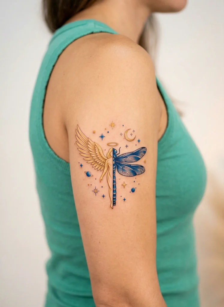 Half Dragonfly, Half Angel with Celestial Elements
