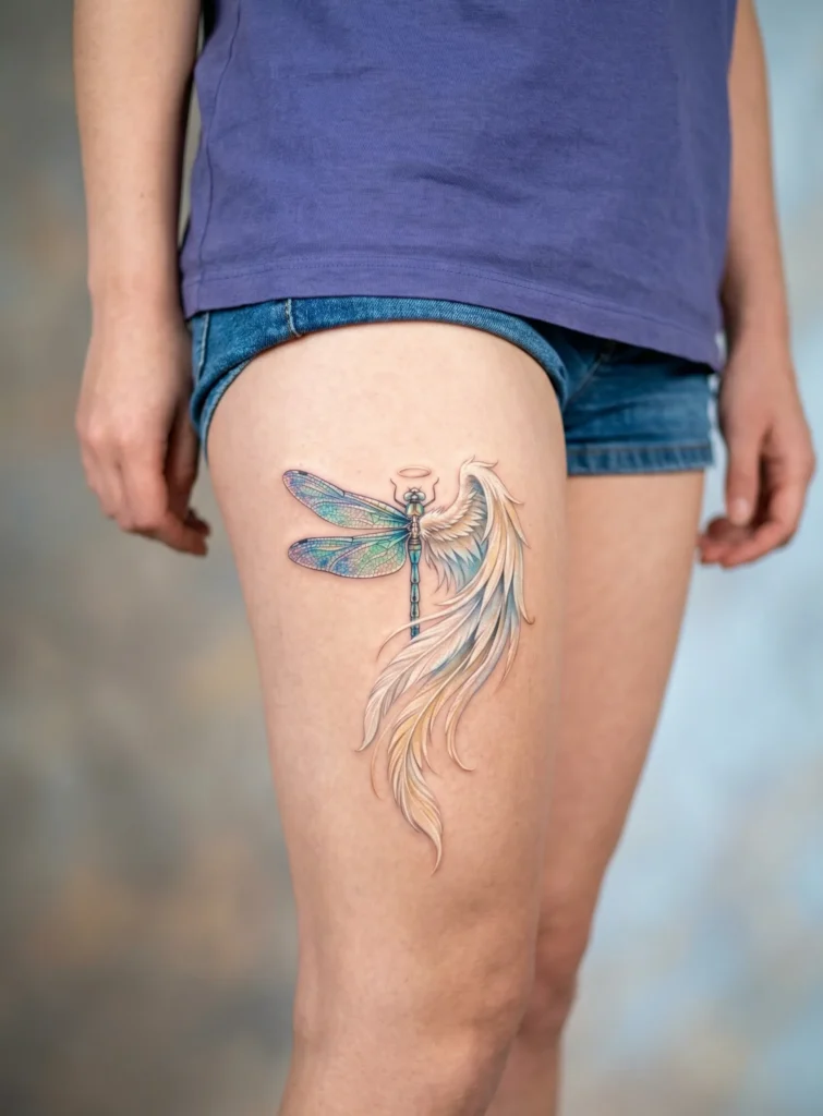 Half Dragonfly, Half Angel with Flowing Feather Wing