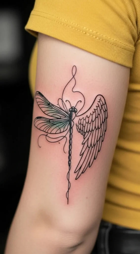 Half Dragonfly, Half Angel with Flowing Line Art