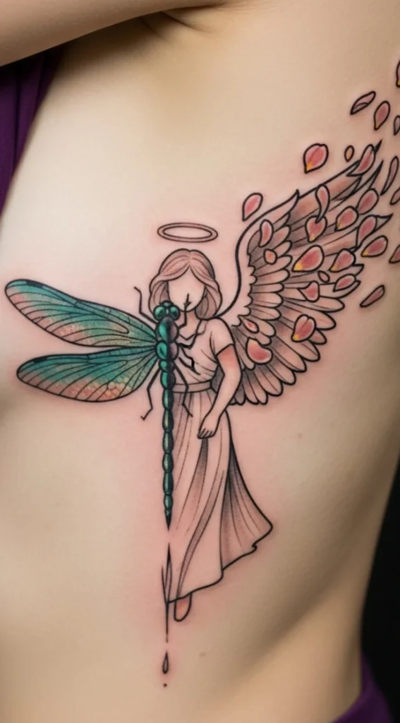 Half Dragonfly, Half Angel with Petal Flow