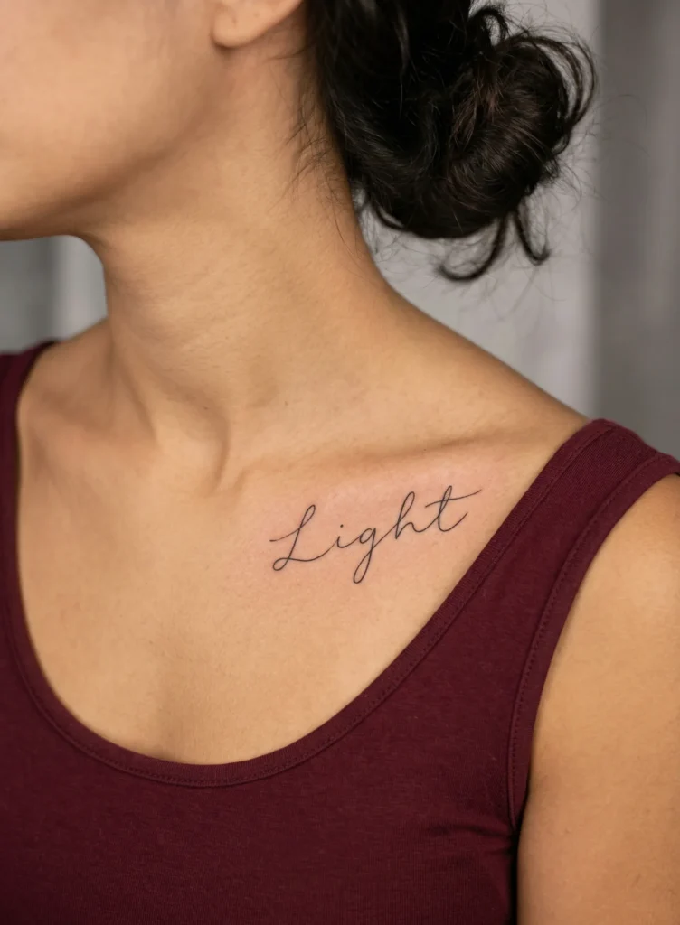 Handwritten Cursive "Light" on Collarbone