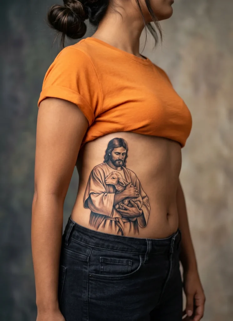 Jesus Holding a Lamb Gently