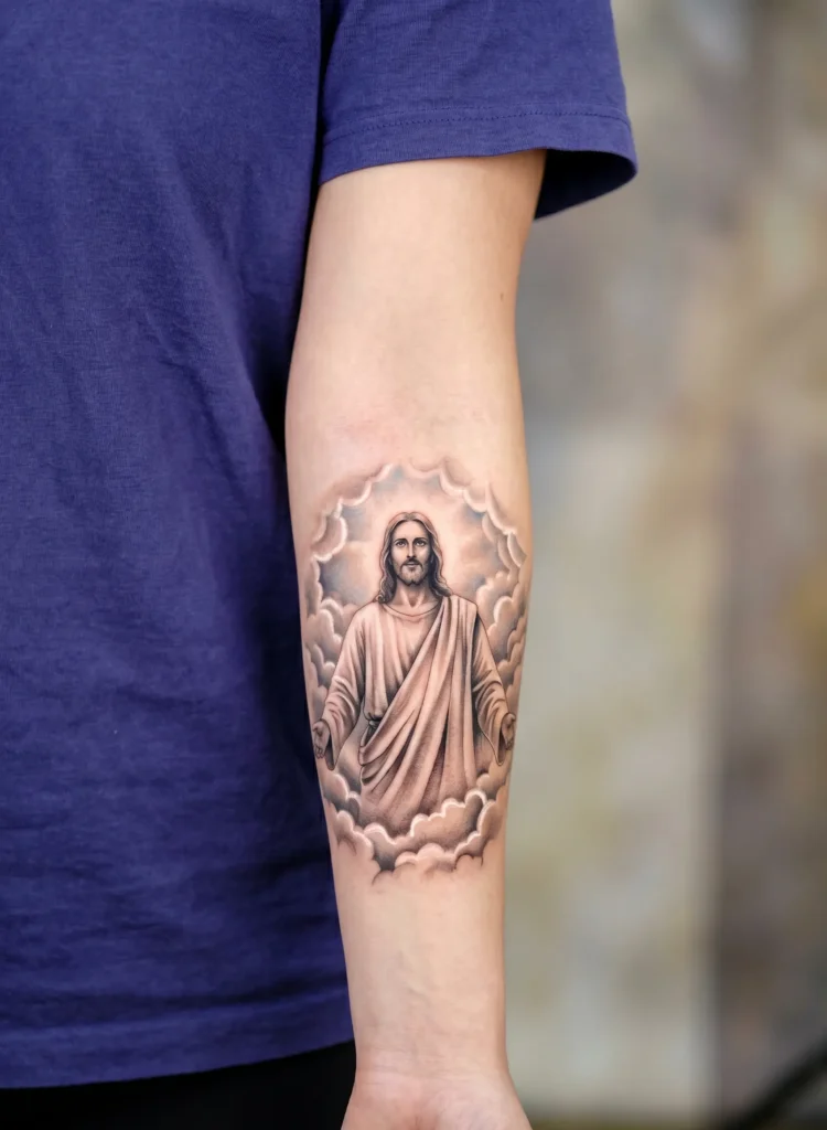 Jesus with Soft Cloud Background