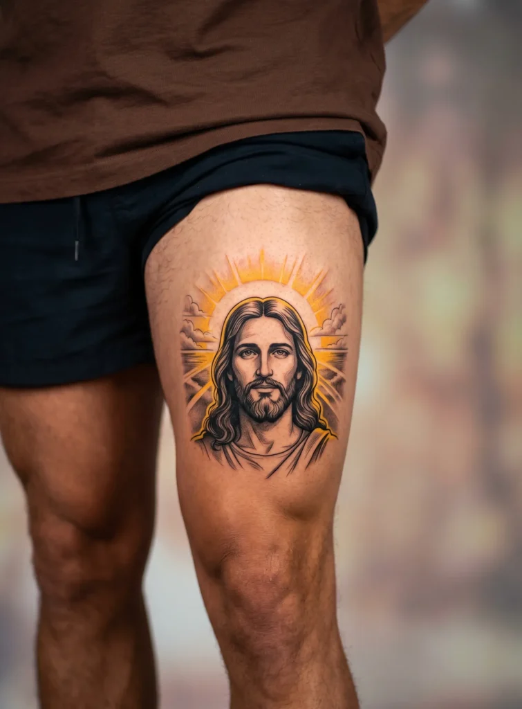 Jesus with Sunrise Behind