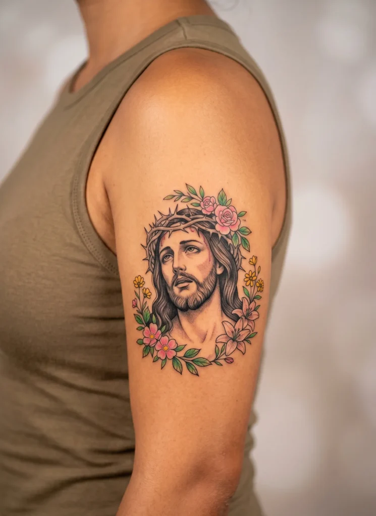 Jesus with Tiny Floral Accents
