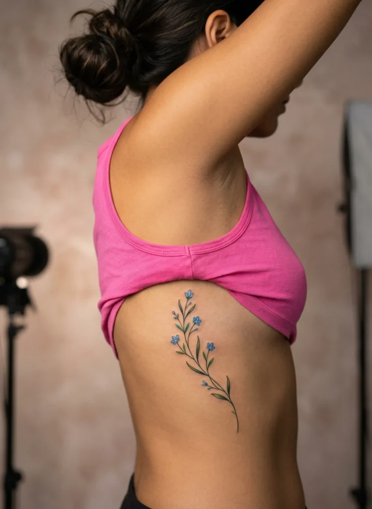 Long Botanical Rib Tattoo