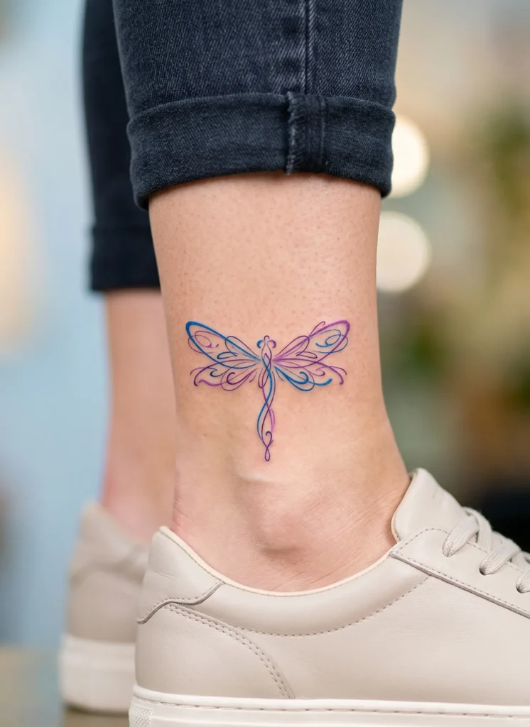 Mandala Dragonfly with Abstract Line Art