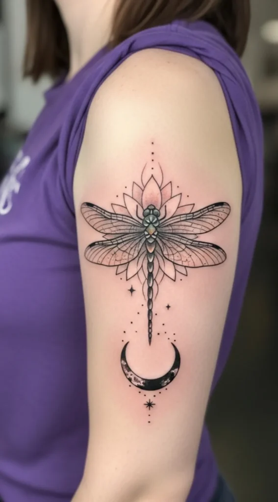 Mandala Dragonfly with Crescent Moon Accent