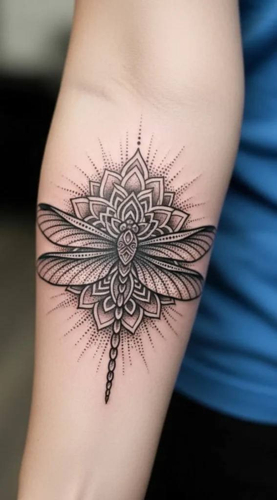 Mandala Dragonfly with Dotwork Detailing
