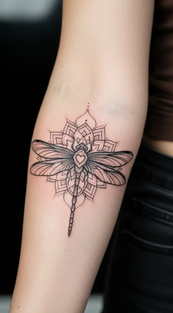 Mandala Dragonfly with Heart-Centered Pattern