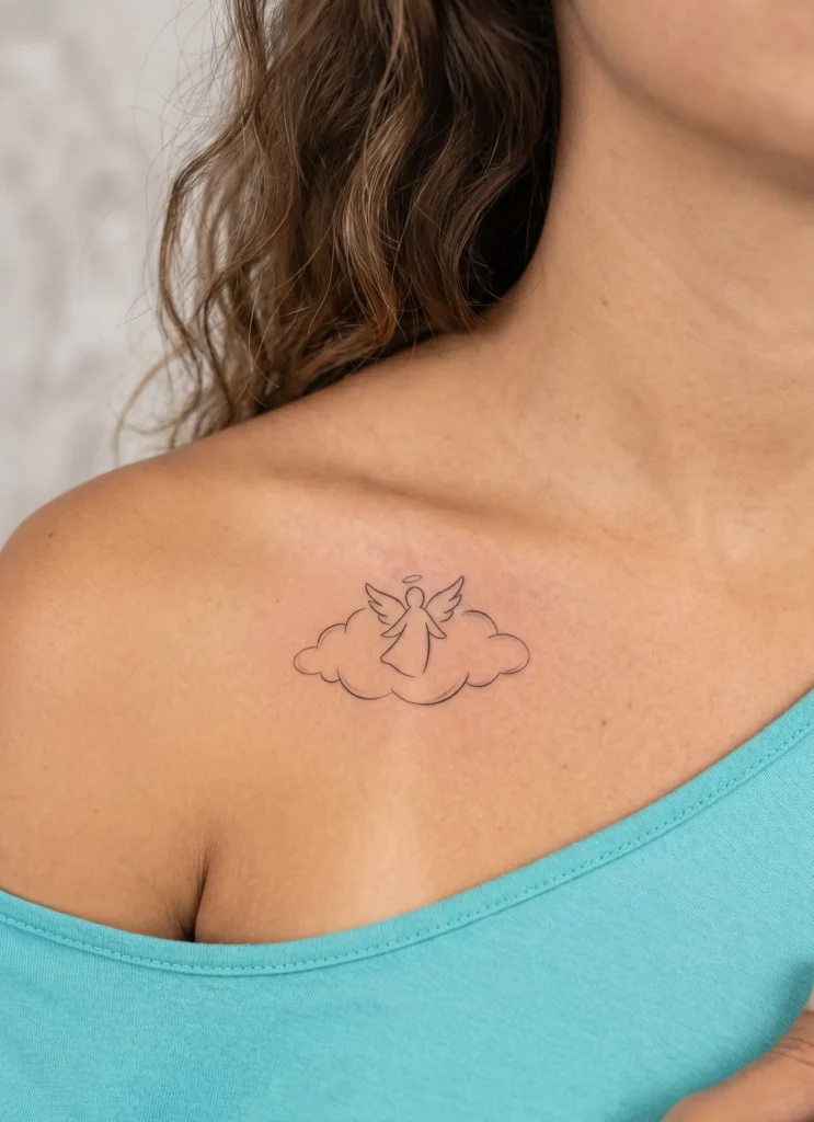 Minimal Angel in Cloud Outline