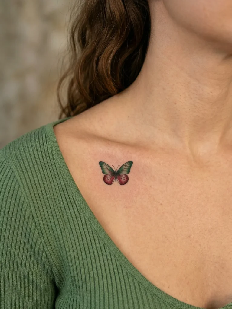 Minimal Butterfly Hidden Tattoo on Collarbone