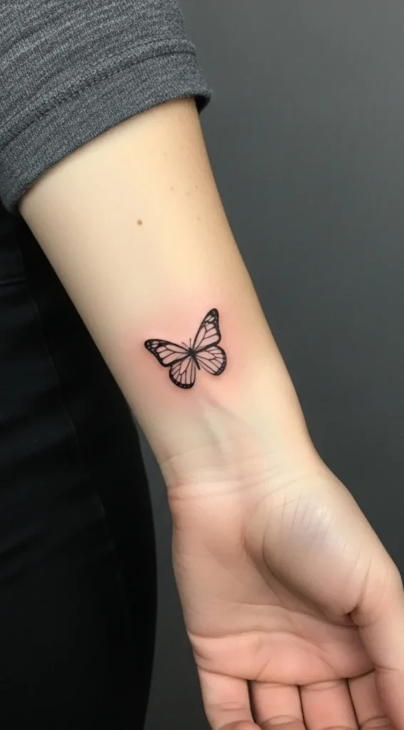 Minimal Butterfly Hidden Tattoo on Under Wrist