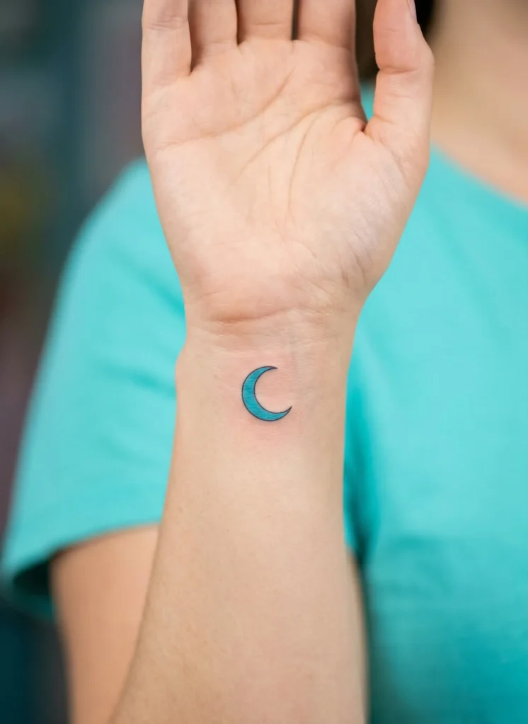 Minimal Crescent Moon Hidden Tattoo on Under Wrist