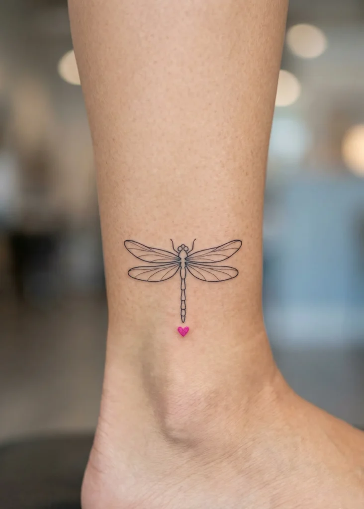 Minimal Dragonfly with Tiny Heart Accent