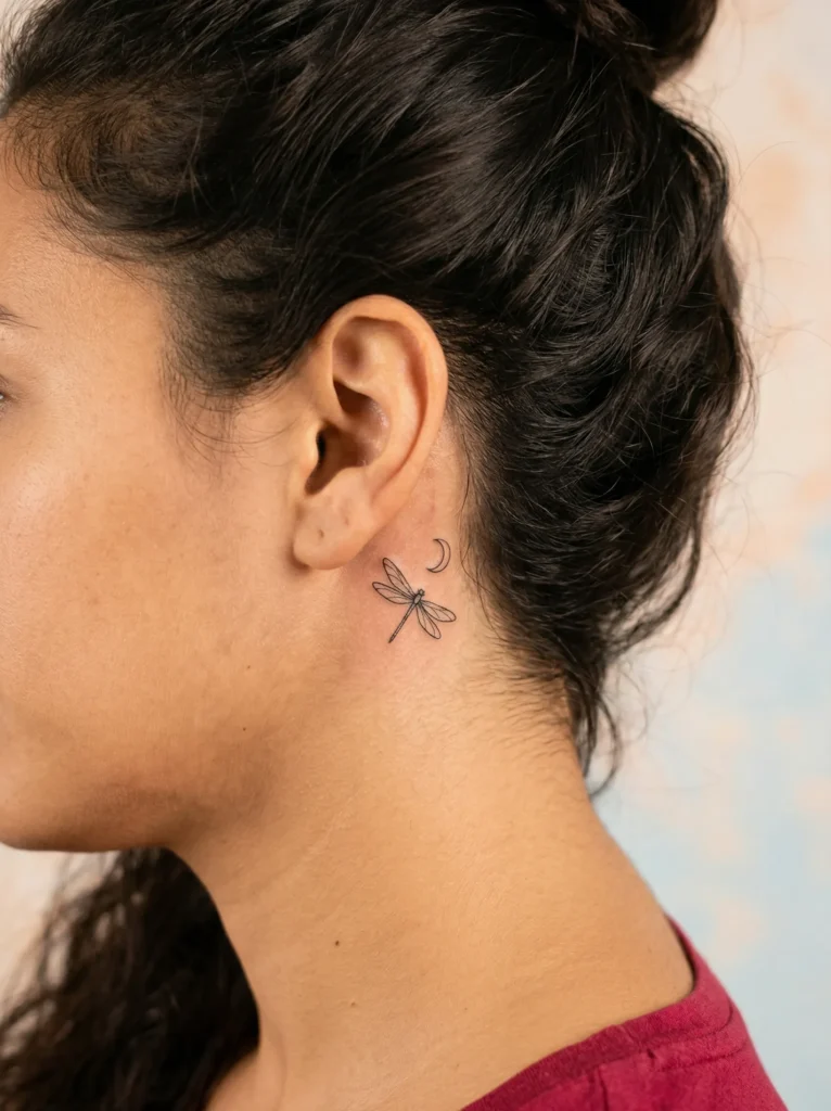 Minimal Dragonfly with Tiny Moon Accent