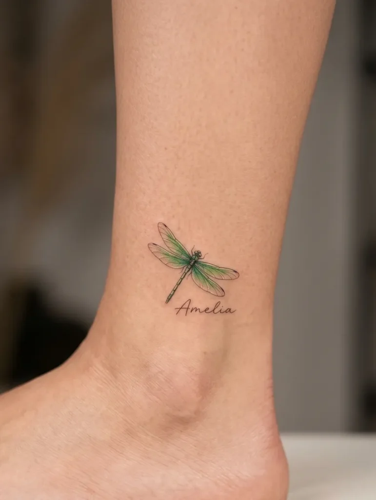 Minimal Dragonfly with Tiny Name Below