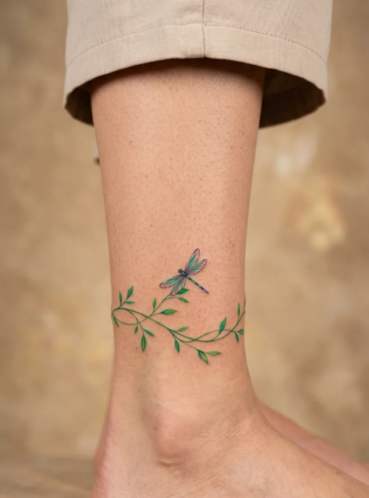 Minimal Dragonfly with Vine Design