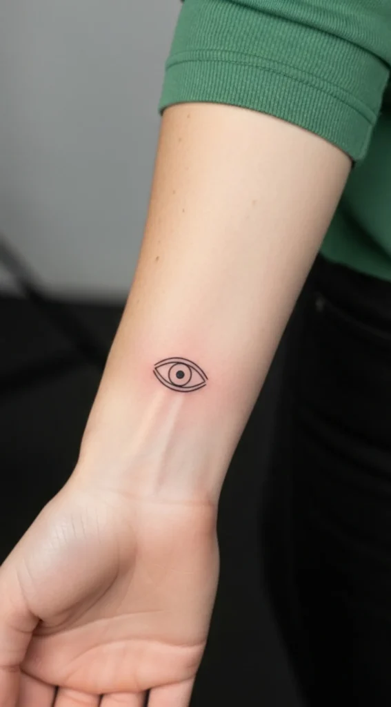 Minimal Eye Symbol on Wrist Tattoo