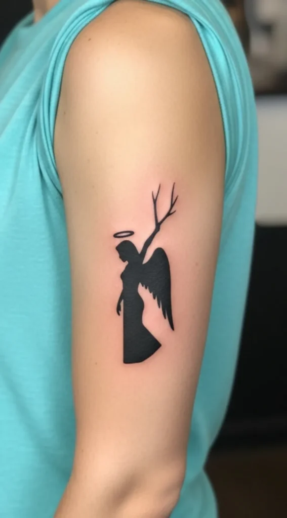 Minimal Fallen Angel Silhouette