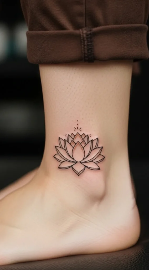 Minimal Fine Line Lotus on Ankle Side