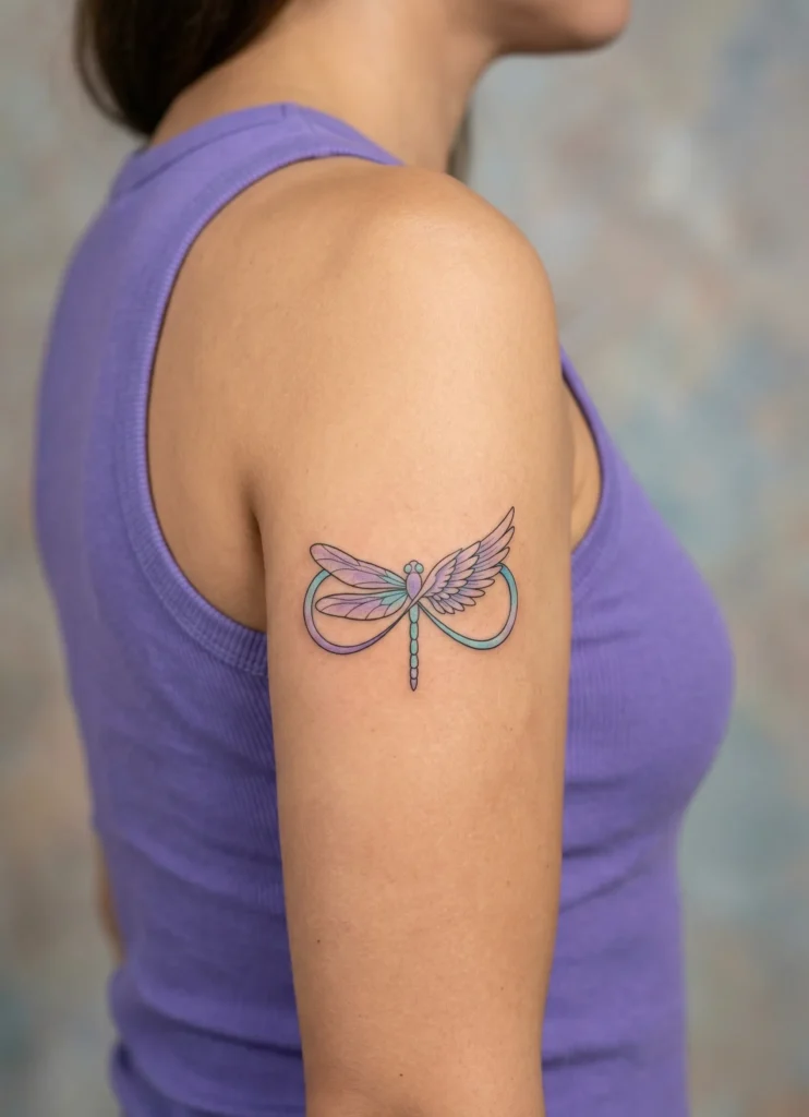 Minimal Half Dragonfly, Half Angel with Infinity Symbol
