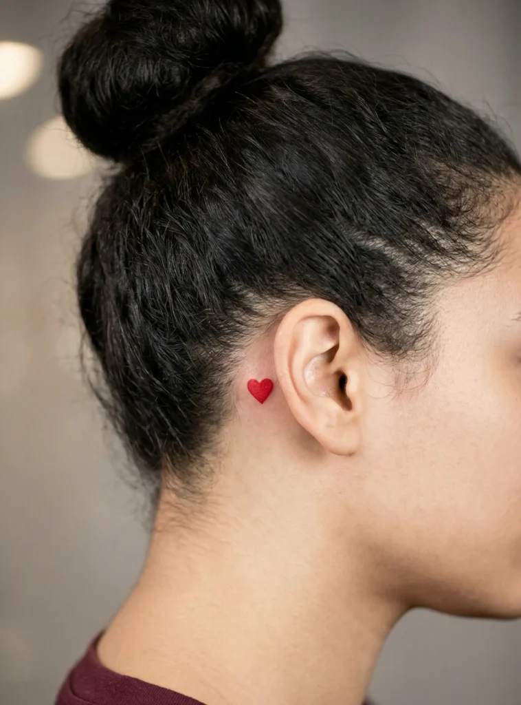 Minimal Heart Hidden Tattoo Behind Ear