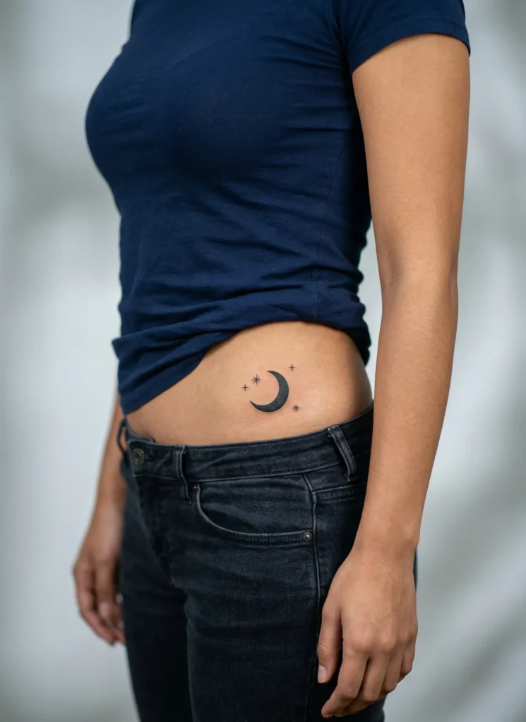 Minimal Moon Hidden Tattoo on Hip Side