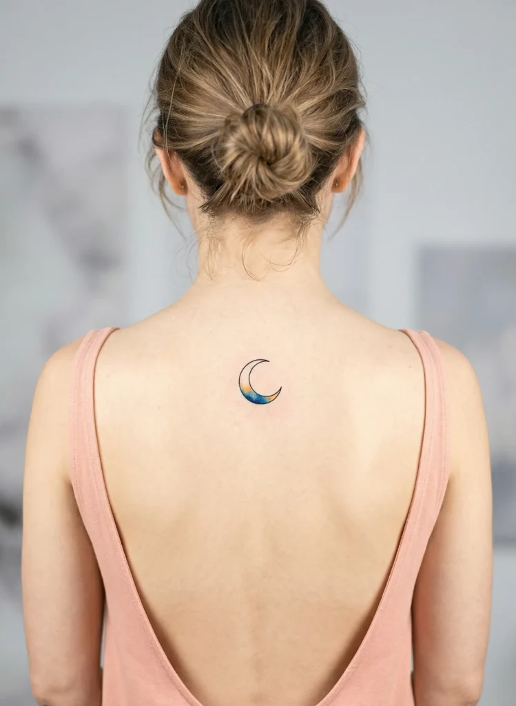 Minimal Moon Hidden Tattoo on Spine Line