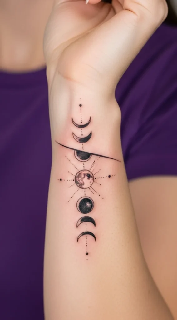 Minimal Moon Phase Hidden Tattoo on Inner Wrist