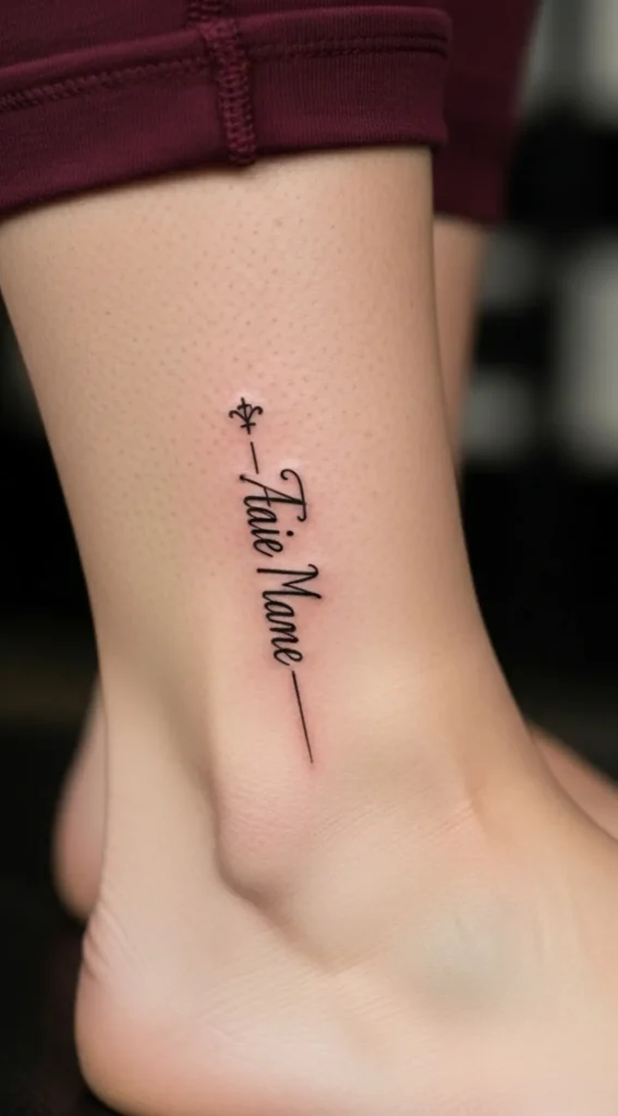 Minimal Name Hidden Tattoo on Ankle Side