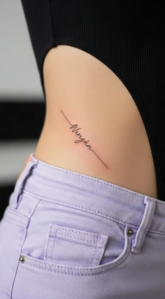 Minimal Name Hidden Tattoo on Hip Side