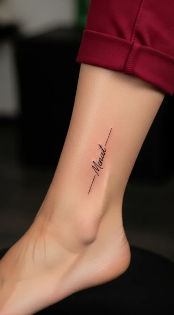 Minimal Name Hidden Tattoo on Inner Ankle