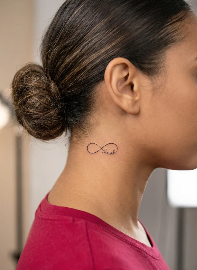 Minimal Name Hidden Tattoo with Infinity Symbol