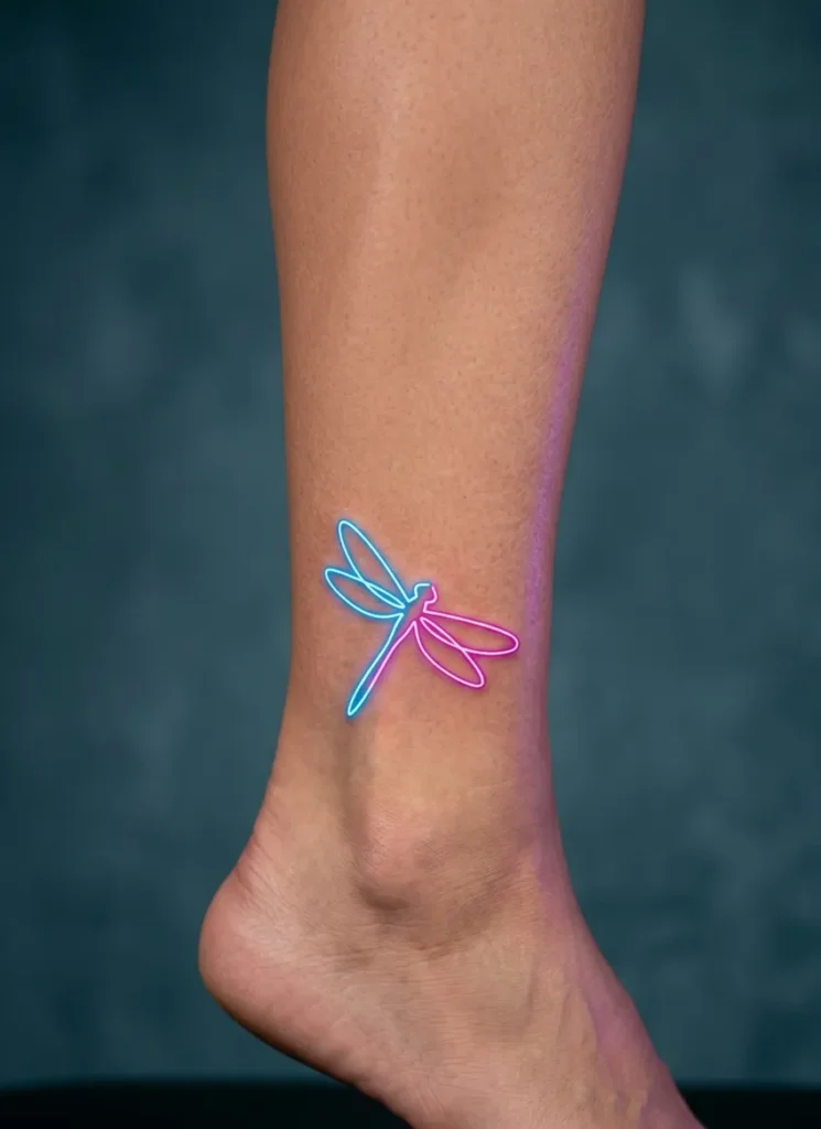 Minimal Neon Line Dragonfly Design