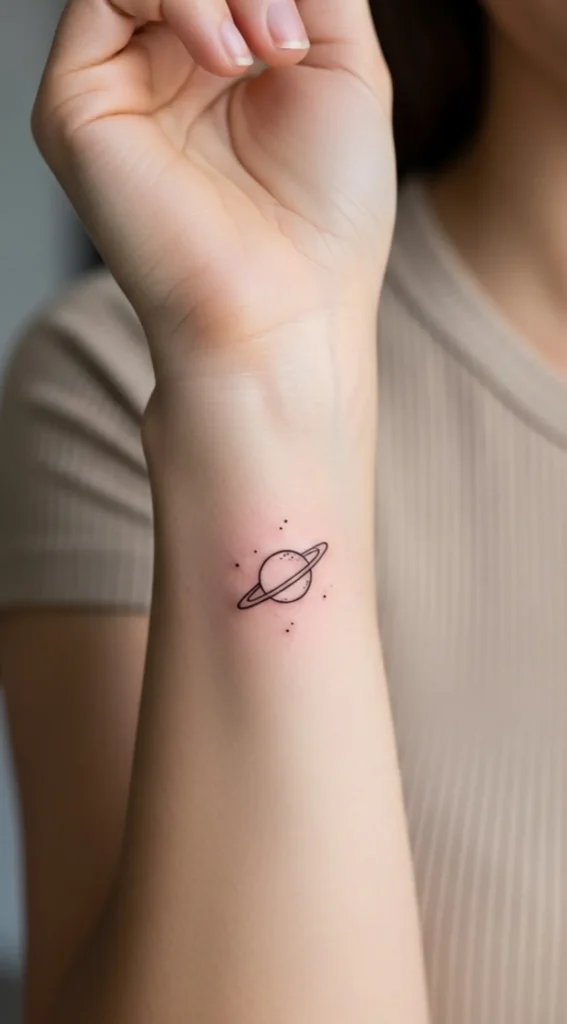 Minimal Planet on Wrist Tattoo