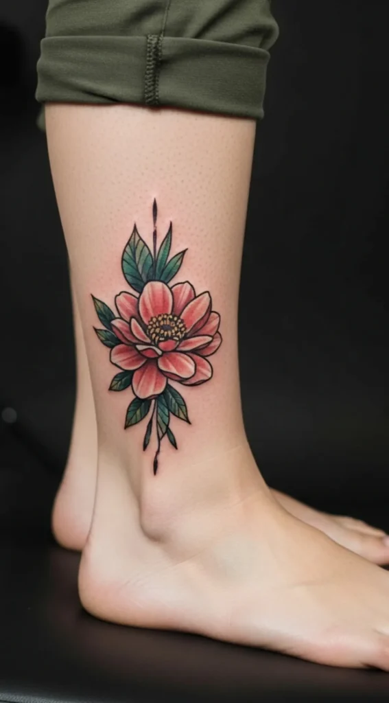 Minimal Side-Profile Flower Along Ankle Curve