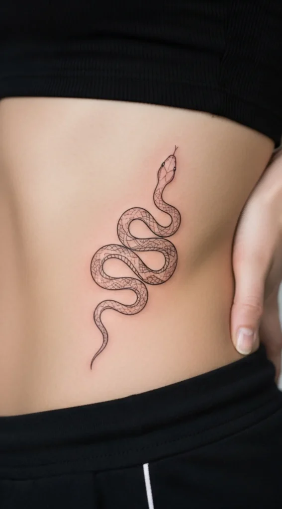 Minimal Snake on Side Waist Tattoo